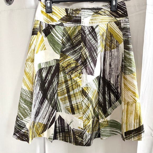 New York & Company Dresses & Skirts - NYC Geometric Silk Skirt A Line Size 4 Retro Cotton Abstract Artsy Pleated 19985